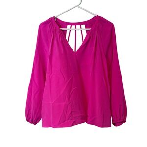 Lilly Pulitzer Pink 100% Silk V Neck Lattice Back Long Sleeve Blouse Top S Girly